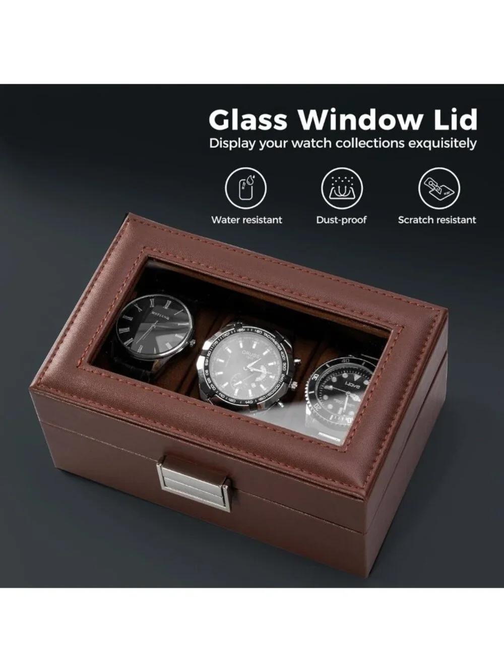3-Slot Men's Watch Display Case, Elegant Espresso Watch Box for Collectors